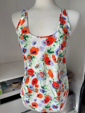 Joie White Tank Top with Red & Blue Floral Print silk.